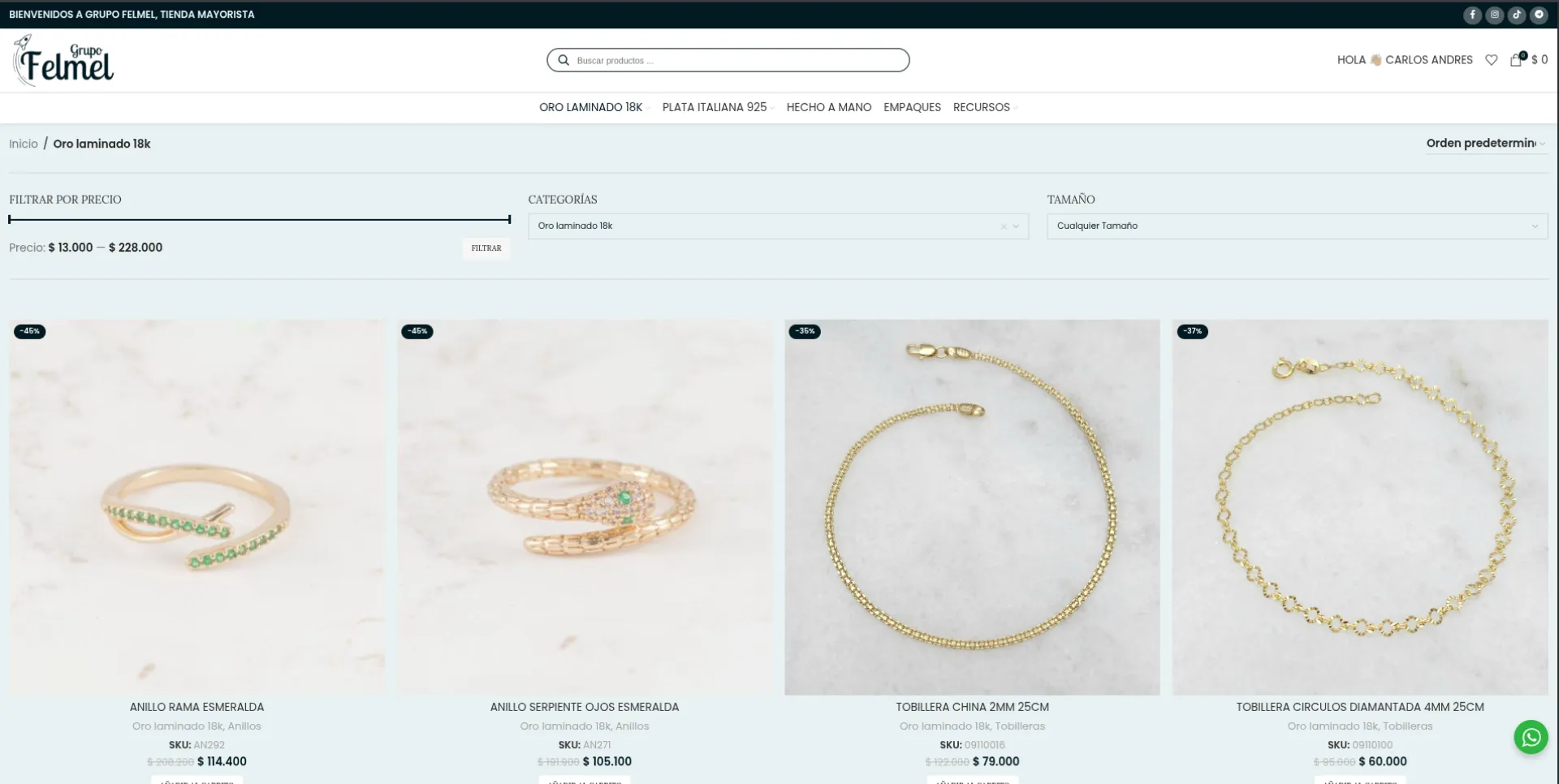 Tienda de Joyería - Grupo Felmel E-commerce - Captura de pantalla del proyecto